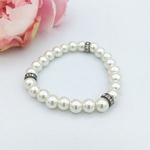 Costume Pearl & Crystal Bead Stretch Bracelet Ivory Bridal Elegant Wedding Retro